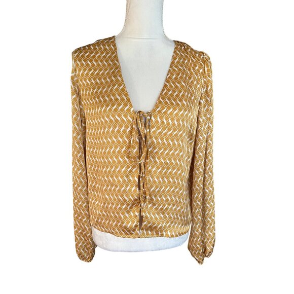 Forever 21 Chevron Print Long Sleeve Y2k Blouse Lace Up Size M Elastic Cuff - Picture 2 of 11